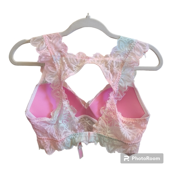 Victorias Secret Pink Date Push Up Rainbow Pastel Lacy Racerback Bralette Size M - Picture 2 of 15